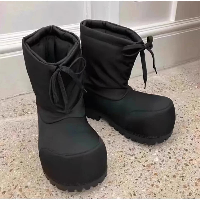 LOR MALE Fashion Gothic Oversized Square Toe Platform Ankle Boots Thick Lug Sole Lace Up Padded Warm Winter Combat Boots Streetwear Shoes