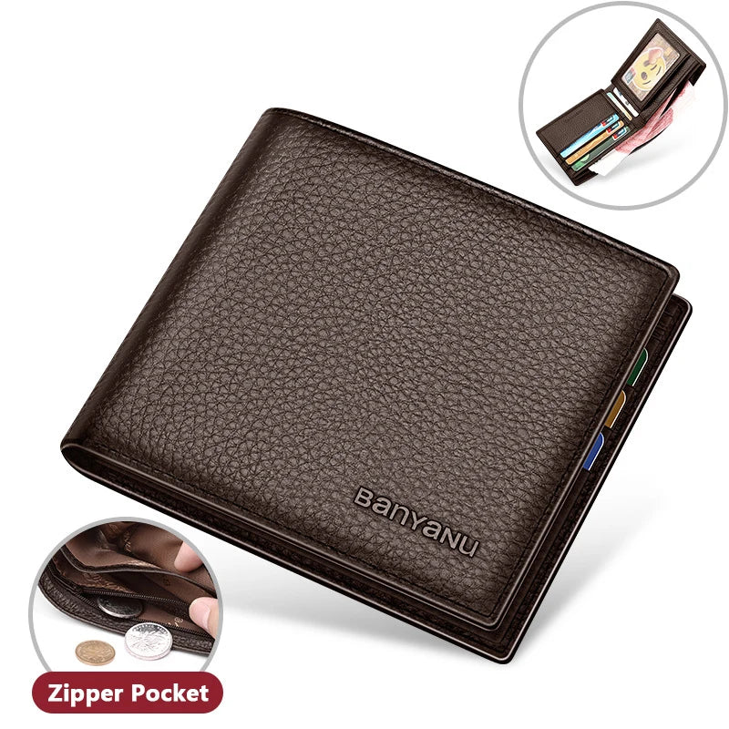 LOR MALE Business Man Wallet Simple Design Bifold Cowhide Genuine Leather Credit Card Wallet for Men Birthday Gifts
