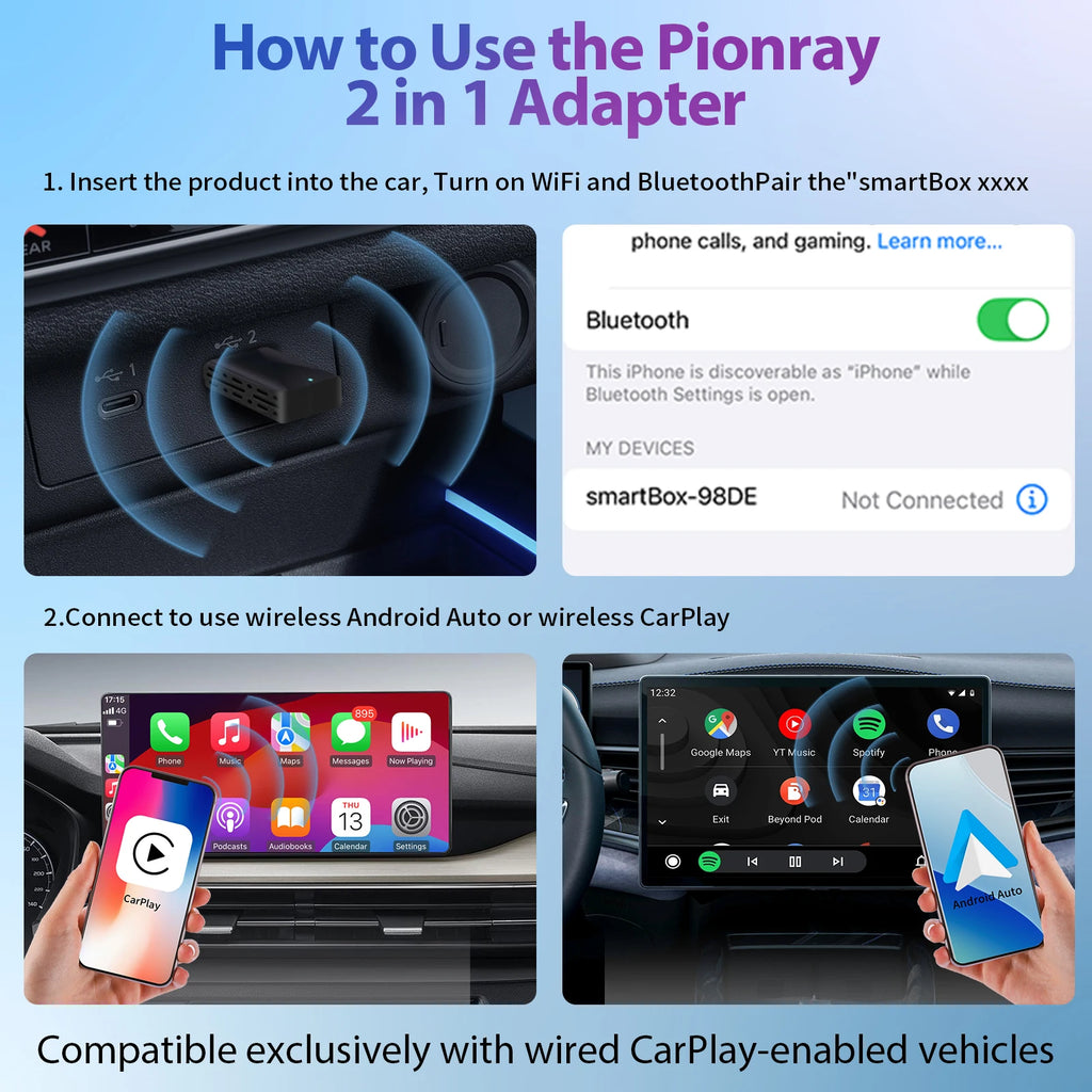 LOR MALE Pionray 2in1 Wireless CarPlay Adapter Car Intelligent Systems Android Auto For VW Toyota Nissan Honda Ford Benz