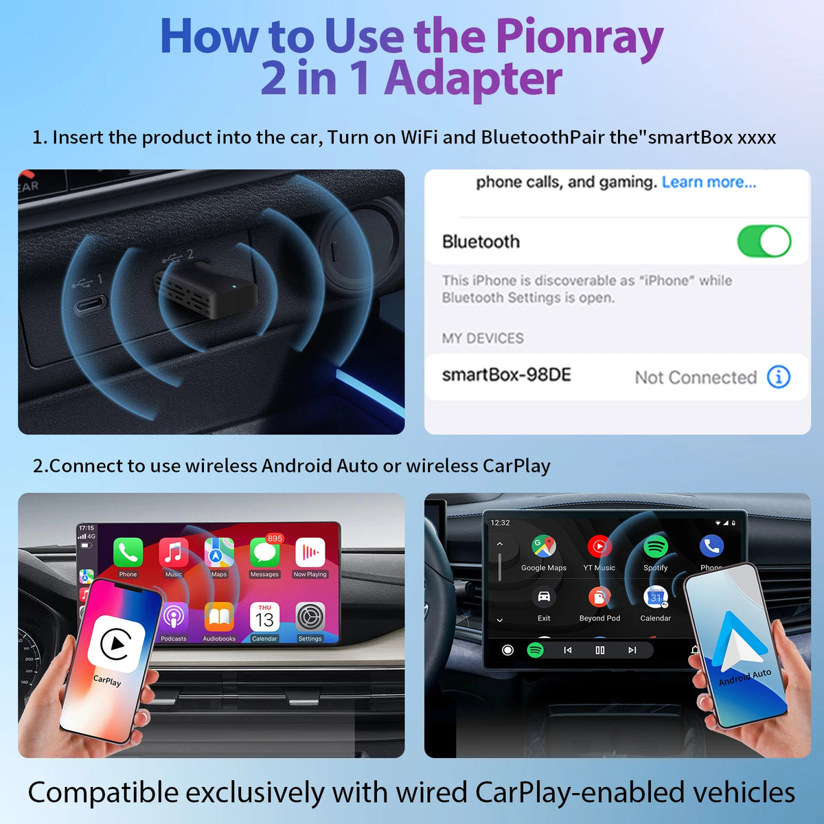 LOR MALE Pionray 2in1 Wireless CarPlay Adapter Car Intelligent Systems Android Auto For VW Toyota Nissan Honda Ford Benz