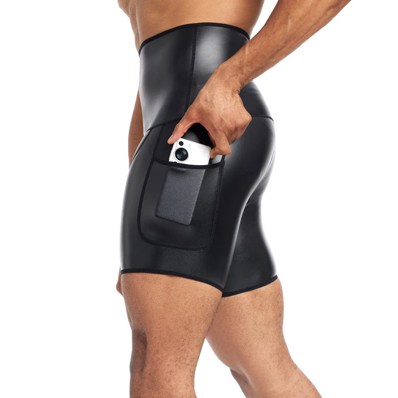 LOR MALE Men Paty Short Pants Men`s New Running Shorts High-waisted Stretch Leather Pants GYM Sport Shorts Fitness Jogging Workout Shorts