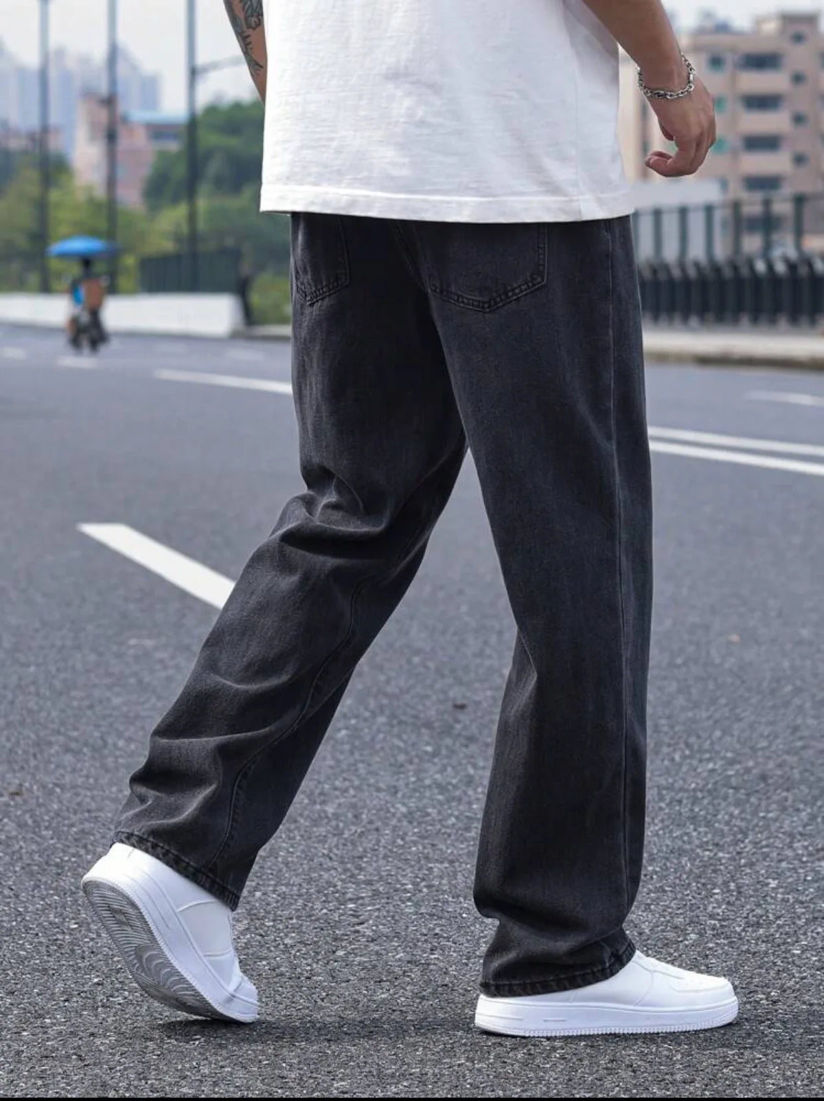 LOR MALE 2025 New Men's Casual Long Jeans, Classic Men's Straight-Leg Jeans & Wide-Leg Jeans, Solid Color