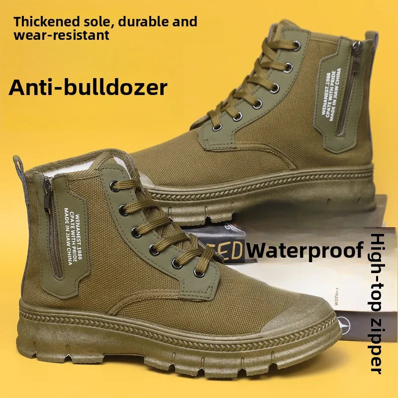 LOR MALE Men's Work Boots Breathable Anti-Odor High Top Side Zipper Anti-Slip Wear-Resistant  Boot Construction Mountain Work Shoes