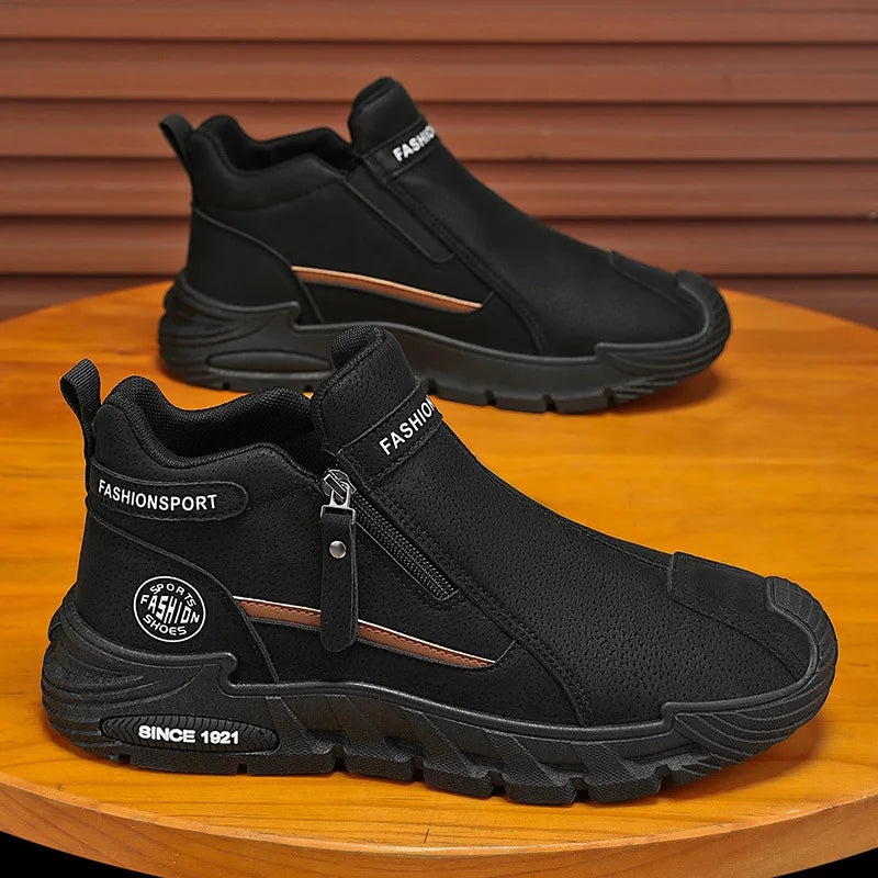 LOR MALE Men's Slip-On Work Boots No Laces Fall Construction Anti-Slip Wear-Resistant Fashionable Waterproof Sports  Boots