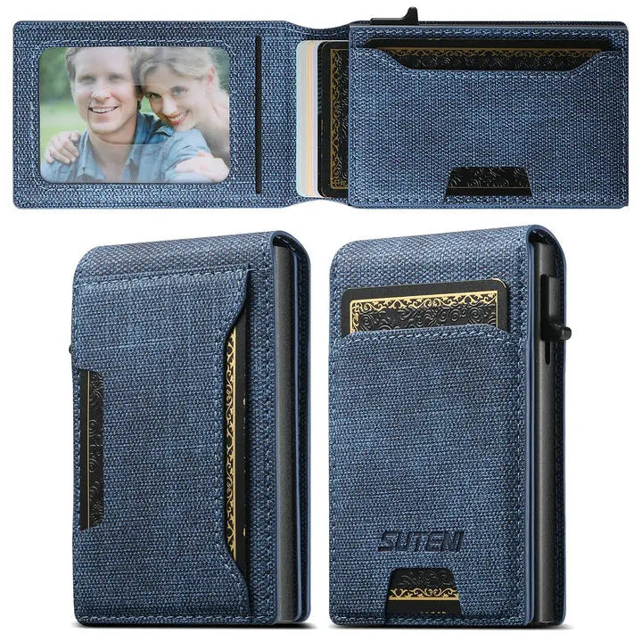 LOR MALE Luxury High Quality Leather PU Capa For Men Wallet Cards Slot Case Card Box Pressing The Button Automatically Ejects The Card