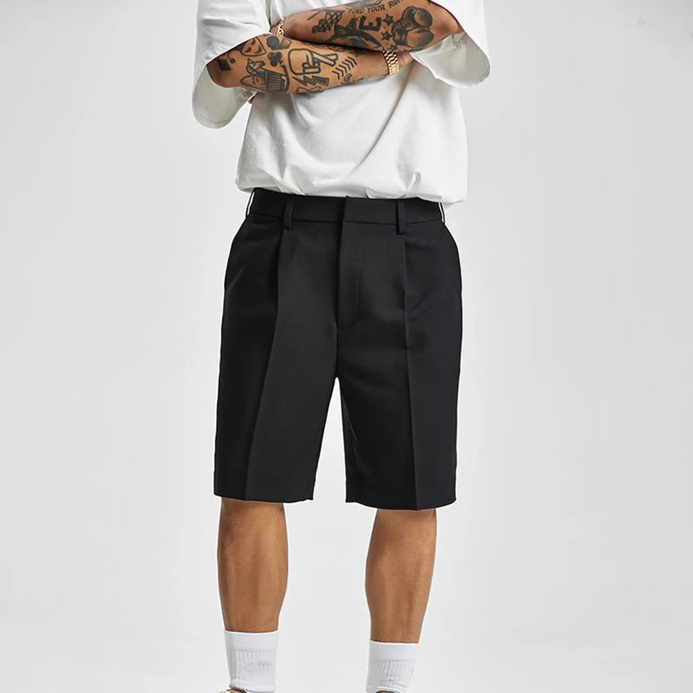 LOR MALE Short Men Straight  Summer Chic Fashion Solid Popular Casual Loose Trend Male Korean Suit Short Knee Length Tousers Streetwear