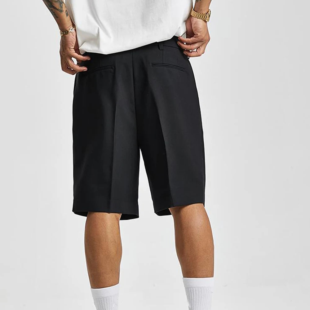 LOR MALE Short Men Straight  Summer Chic Fashion Solid Popular Casual Loose Trend Male Korean Suit Short Knee Length Tousers Streetwear