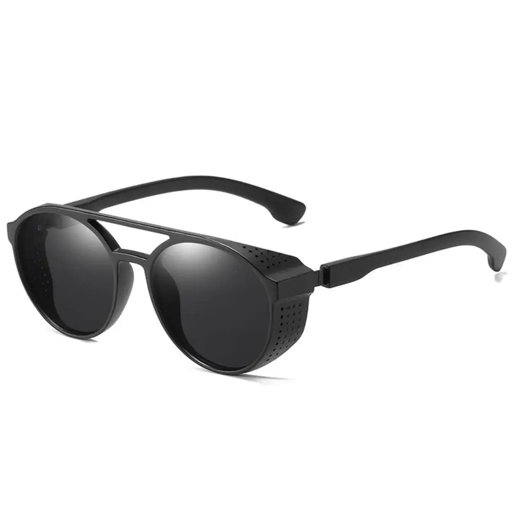 LOR MALE Polarized Sunglasses Steampunk Sports Sun Glasses Round Frame Eyewear with Side Shields UV400 Protection Driving Fishing Cycling