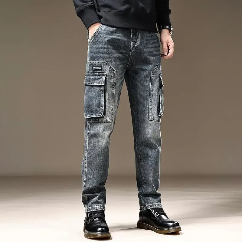LOR MALE Jeans for Men Straight Male Cowboy Pants with Pockets Trousers Cargo Regular Aesthetic New in Stacked Korean Fashion Trend 2025