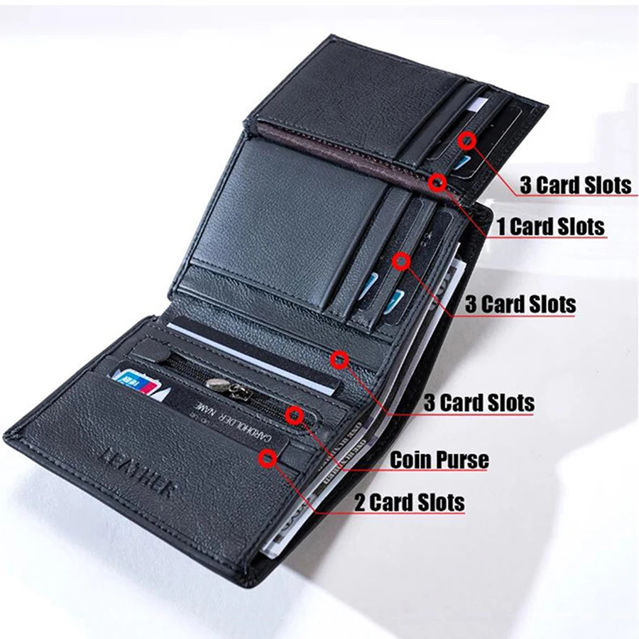 LOR MALE Men Wallet Genuine Leather Wallets Zipper Purse Vertical Business Wallets RFID
