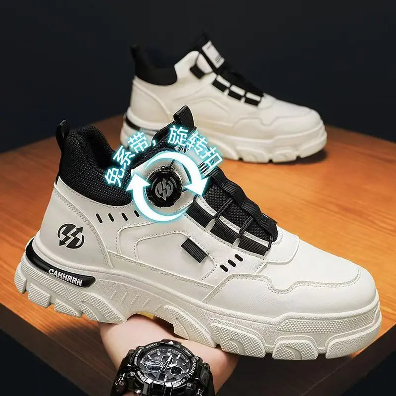 LOR MALE Men's Casual Sporty  Boots High-Top Wear-Resistant Anti-Slip Shoes Comfortable Breathable PU Leather round Toe Boots