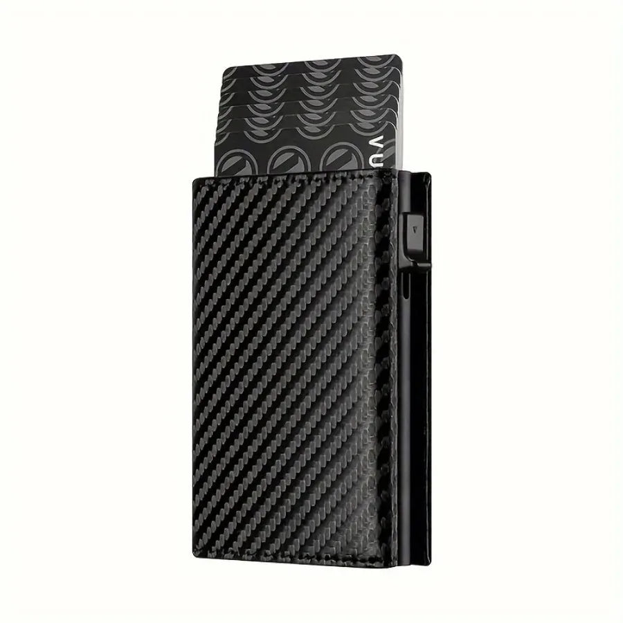 LOR MALE Men's Wallet with Zipper Coin Purse Automatic Pop-up Metal Credit Card Holder Minimalist RFID Blocking Business Card Wallet Idea