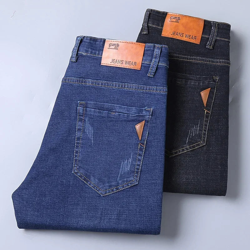 LOR MALE Men Fashion Straight Jeans Men 2025 New Stretch Slim Fit Pants Comfortable Soft Business Denim Trousers Male Brand Clothing