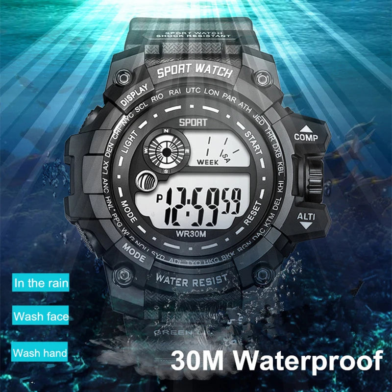 LOR MALE Men LED Digital Watches Luminous Sport Waterproof Watches Date Army Military