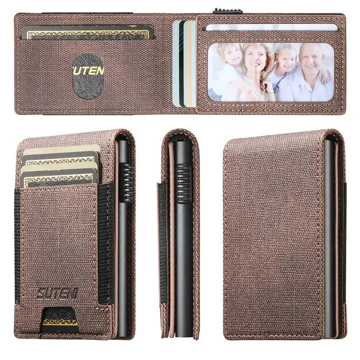 LOR MALE Luxury High Quality Leather PU Capa For Men Wallet Cards Slot Case Card Box Pressing The Button Automatically Ejects The Card