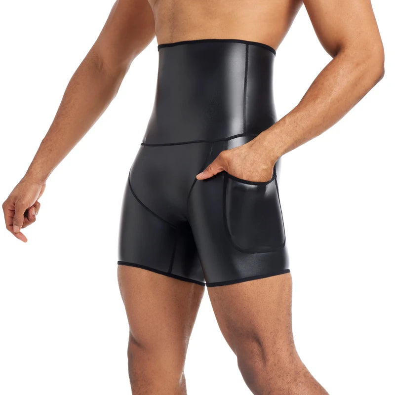 LOR MALE Men Paty Short Pants Men`s New Running Shorts High-waisted Stretch Leather Pants GYM Sport Shorts Fitness Jogging Workout Shorts