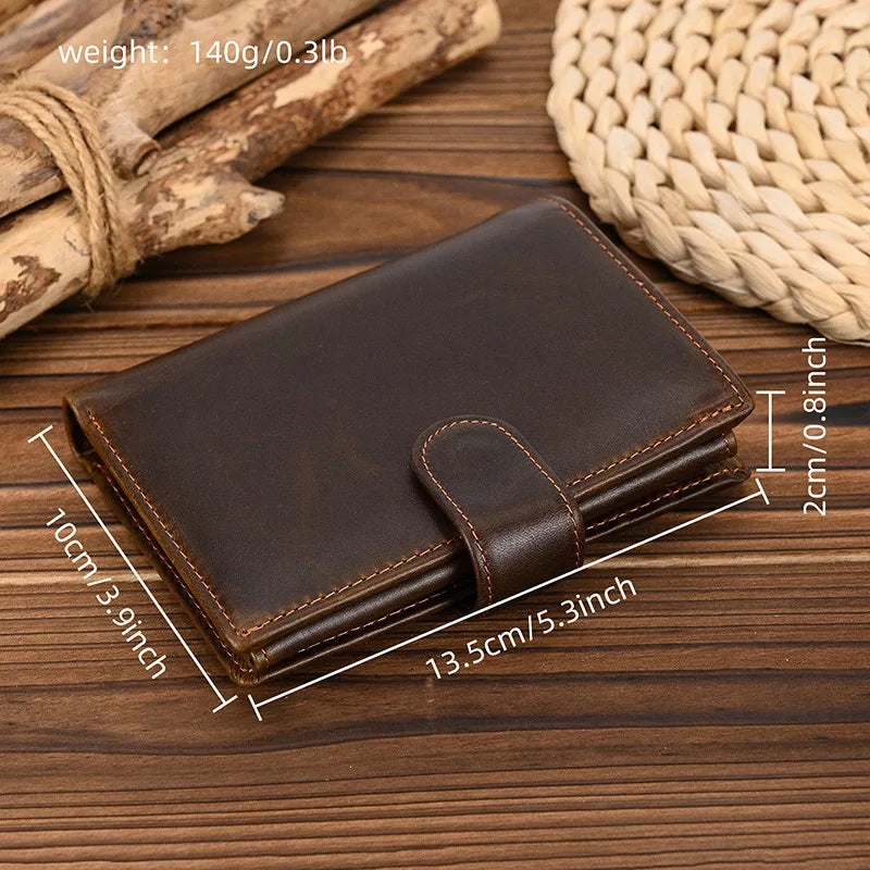 LOR MALE High Quality Genuine Leather Card Wallet Men Women RFID Genuine Leather Short Wallet Multi Cards Slots Button Man Purse