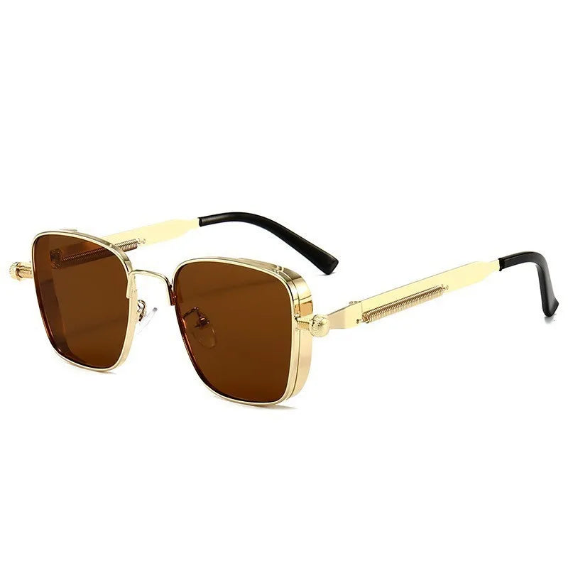 LOR MALE Polarized Sunglasses for Men Anti-UV Driving Glasses Fashion Metal Punk Style Sunglasses with Spring Hinges Women Eyepiece