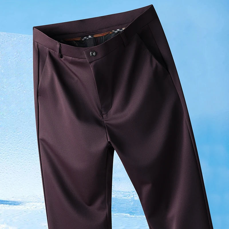 LOR MALE 29-42 Men's Summer Pants Thin Straight Stretch Casual Pants with No Trace No Ironing Fabric Silky and Cool Feeling