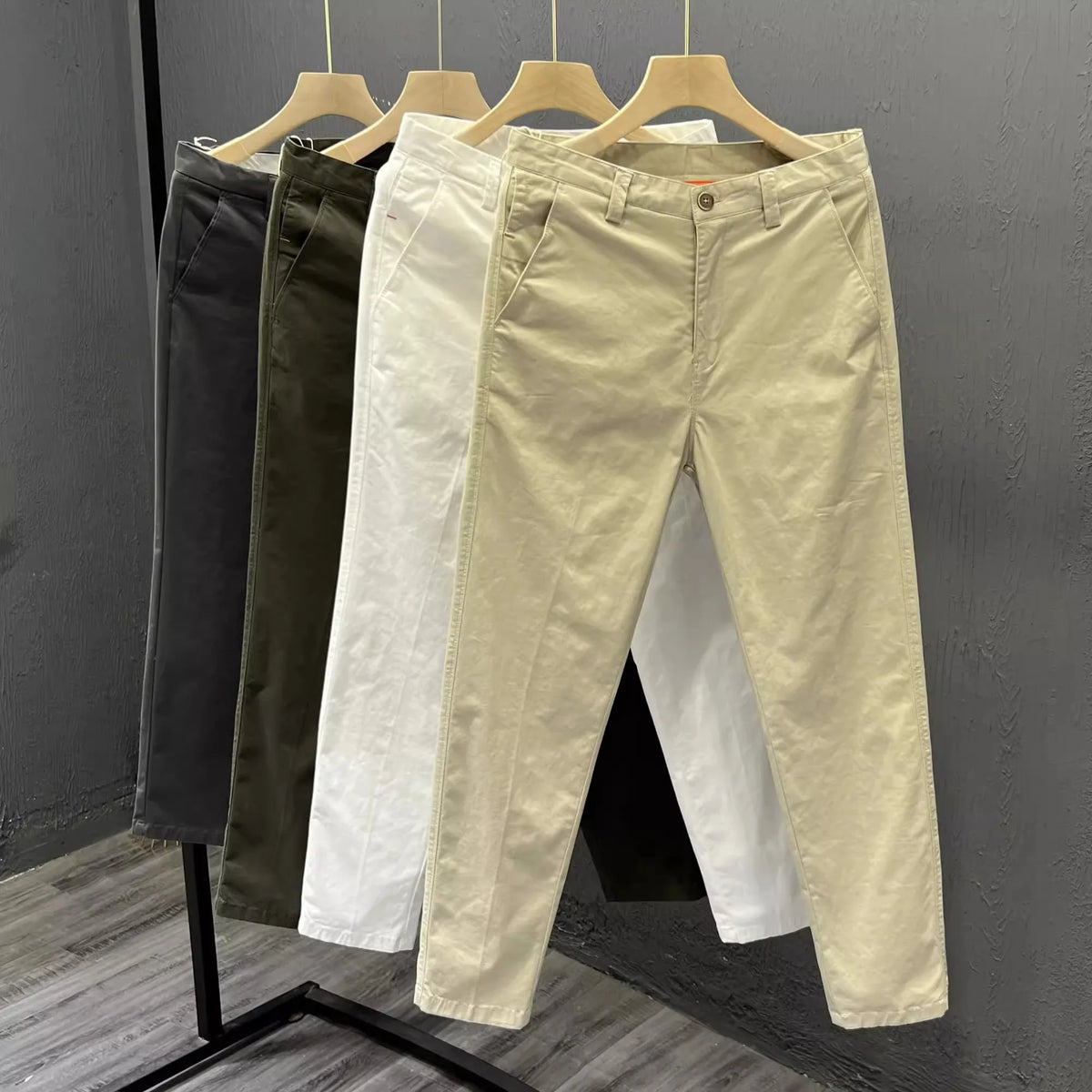 LOR MALE Simple White Casual Pants Men's Summer Trendy Brand Slim Straight Pants Spring Autumn Men's Nine Points Business Cotton Elast...